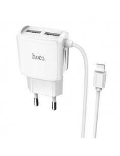 Hoco : Cargador de red 2xUSB 2.1A (Lightning) - blanco (blíster) 2