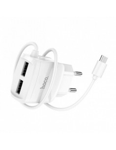 Hoco : Cargador de red 2xUSB 2.1A (microUSB) - blanco (blíster) 2