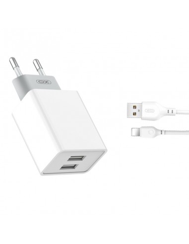 XO : Cargador de red L65 (2 x USB-A 2.4A + cable Lightning) - blanco (blíster)