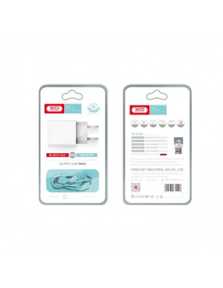 XO : Cargador de red L65 (2 x USB-A 2.4A + cable microUSB) - blanco (blíster)