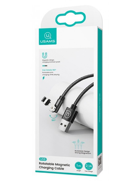 Usams : Cable de datos giratorio magnético (Lightning) - negro (blíster)