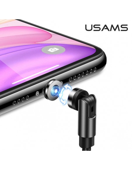 Usams : Cable de datos giratorio magnético (Lightning) - negro (blíster)