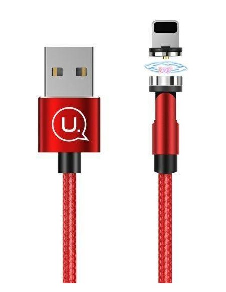 Usams : Cable de datos giratorio magnético (Lightning) - rojo (blíster)