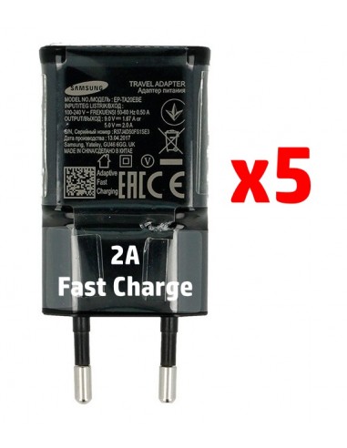 Samsung : Cargador de red EP-TA20EBE QuickCharge 2.0 (1 x USB-A 2A) - negro (Pack de 5)