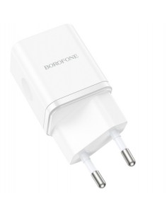 Borofone : Cargador de red BN7 QuickCharge 3.0 (1 x USB-C + 1 x USB-A) 20W - blanco (blíster) 2