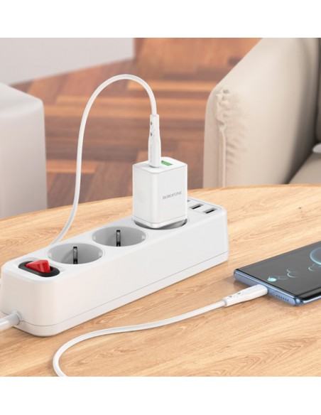 Borofone : Cargador de red BN7 QuickCharge 3.0 (1 x USB-C + 1 x USB-A) 20W - blanco (blíster)