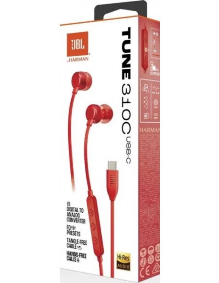 JBL : Manos libres con cable T310C (USB-C) - rojo (blíster)