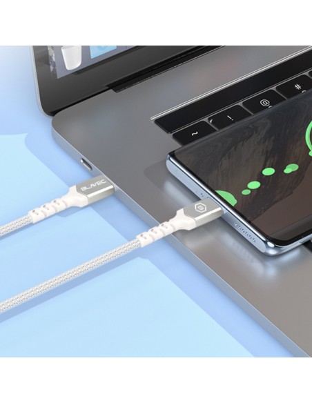 Blavec : Cable de datos trenzado (USB-C / USB-C 100W) - blanco-plata (blíster)
