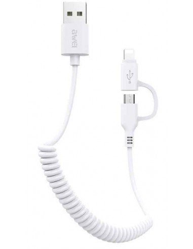 Awei : Cable de datos retráctil CL-53 microUSB / Lightning - blanco (blíster)