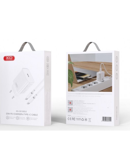 XO : Cargador de red CE15 (USB-C / USB-C) 20W - blanco (blíster)
