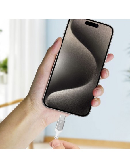 Blavec : Cable de datos trenzado (USB-C / USB-C 100W) - blanco-plata (blíster)