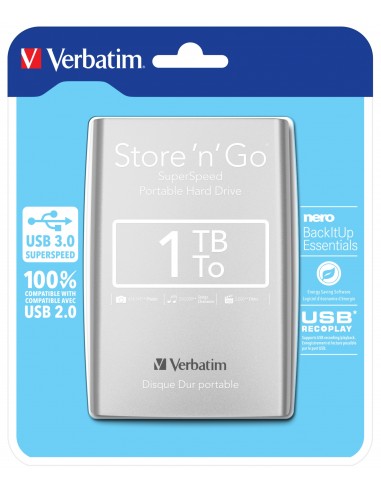 Verbatim : Disco Duro Portátil Store 'n' Go USB 3.0 de 1 TB en color Plateado