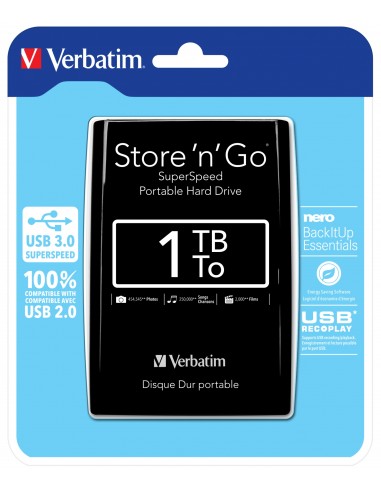 Verbatim : Disco Duro Portátil Store 'n' Go USB 3.0 de 1 TB en color Negro