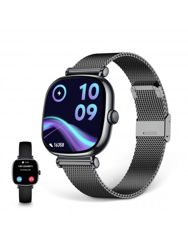 Ksix : Smartwatch Iria, Pantalla AMOLED 1.7", Autonomía 4 días, Correa metal y silicona, Modos deporte y salud, Llamadas, Negro