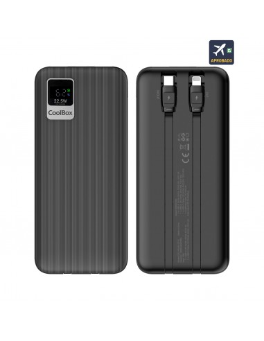 CoolBox : POWERBANK DP10 10000MAH LCD+CABLES INTEGRADOS USB-C+LIGHTING NEGRO CARGA RAPIDA
