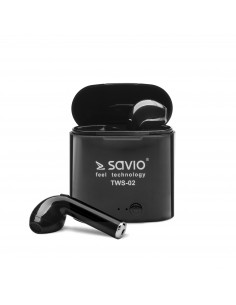 Savio : TWS-02 auricular y casco Auriculares Inalámbrico Dentro de oído Llamadas/Música Bluetooth Negro