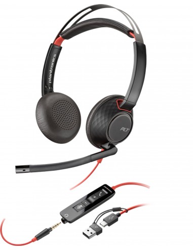HP Poly : Auriculares estéreo Poly Blackwire 5220 USB-C + Conector de 3,5 mm + Adaptador USB-C/A