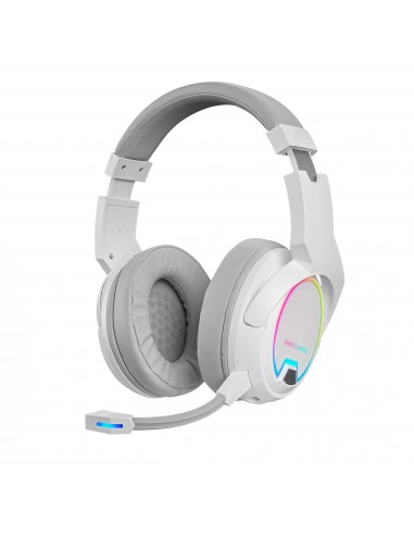 Mars Gaming : MHW-100 Blanco, Auriculares Inalámbricos ARGB Flow, Micrófono ENC Extraíble,Cancelación de Ruido Activa ENC + Pasi
